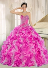 Hot Pink Beaded and Ruffles Custom Made For 2013 Fashionable Quinceanera Dress