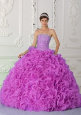 Strapless Fuchsia Discount Quinceanera Dress with Ruffles and Beading