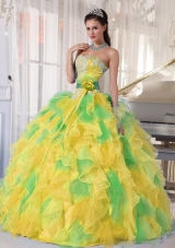 Ball Gown Appliques and Ruffles Organza Long Multi-Colored Quinceanera Dress