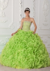 Ball Gown Strapless Organza Yellow Green New Style Quinceanera Dress with Beading