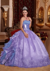 Ball Gown Strapless Ruffles Organza Embroidery Lavender Sweet Fifteen Dress