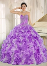 Beaded and Ruffles Custom Made For 2013 Plus Size Quinceanera Dress In Purple and White