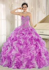 Beaded and Ruffles Lilac and White Most Popular Quinceanera Dress for Custom Made