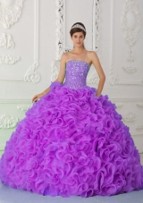 Fuchsia Ball Gown Sweet Fifteen Dress Strapless Organza Beading