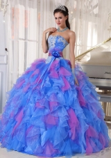 Organza Sweetheart Appliques Sweet Fifteen Dress with Flower on Sash