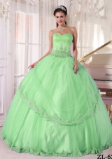 2014 Quinceanera Dress in Apple Green Ball Gown Sweetheart with Appliques