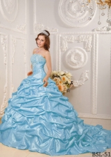 Ball Gown Strapless Appliques and Beading Quinceanera Dress with Court Train