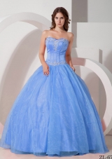 Beautiful Sweetheart Satin and Organza Appliques Quinceanera Dress with Beading