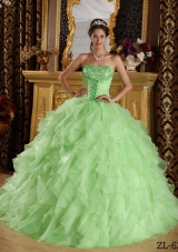 Beautiful Apple Green Ball Gown Strapless with Embroidery and Ruffles Quinceanera Dress