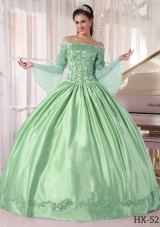 Gorgeous Ball Gown Off The Shoulder in Apple Green with Appliques Quinceanera Dress