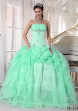 Perfect Apple Green Ball Gown Strapless with Beading and Ruffles Quinceanera Dress