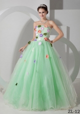 Princess Strapless Prom Dress with Hand Made Flowers