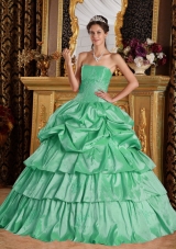 Romantic Apple Green Ball Gown Strapless with Beading and Pick-ups Quinceanera Dress