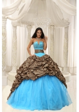 2014 Leopard and Organza Beading Decorate Sweetheart Neckline Quinceanera Dress