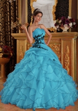 2014 Lovely Aqua Blue Ball Gown Sweetheart Appliques Quinceanera Dress with Ruffles