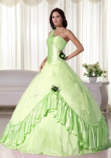 2014 One Shoulder Quinceanera Dress in Yellow Green Ball Gown with Beading