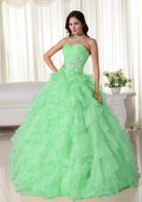 2014 Sweet Apple Green Ball Gown Neck Appliques Quinceanera Dress with Ruffles