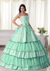 Apple Green Ball Gown Strapless Quinceanera Dress with Taffeta Beading