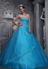 Aqua Blue Sweetheart Quinceanera Dress Taffeta Tulle Beading Appliques