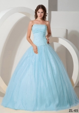 Ball Gown Strapless Floor-length Tulle Quinceanera Dress with  Beading