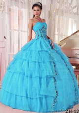 Cheap Aqua Blue Ball Gown Sweetheart Quinceanera Dress with Organza Paillette