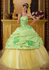Colourful Ball Gown Strapless with Hand Made Flowers and Beading Quinceanera Dress