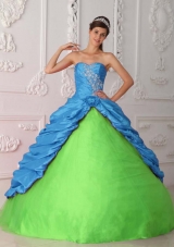 Green and Blue Ball Gown Sweetheart Quinceanera Dress with Taffeta Appliques Ruching