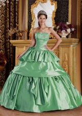 Popular Ball Gown Strapless in Green with Beading and Hand Made Flower Quinceanera Dress