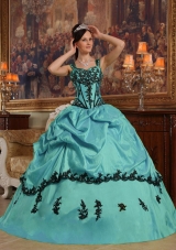 Turquoise Ball Gown Straps Quinceanera Dress  with  Appliques Taffeta