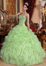 2014 Fashionable Yellow Green Sweetheart Ball Gown Beading  Quinceanera Dress with Ruffles