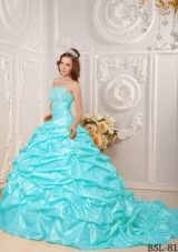 Puffy Strapless Appliques and Beading Quinceanera Dress with Court Train