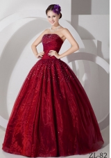 Wine Red Organza Tulle Beading Dress For 2014 Quinceanera