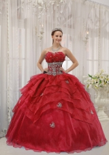 Appliques Strapless Organza Beading and Layers Wine Red Dresses Of 15