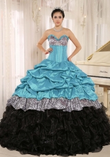 Aqua and Black Sweetheart Ruffles Quinceanera Dress With Floor-length