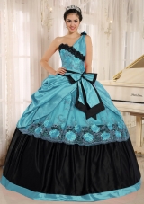 Aqua Blue One Shoulder For 2013 Quinceanera Dress With Bowknot and Appliques