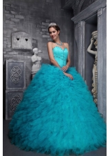 Aqua Blue Quinceanera Dress Exclusive Sweetheart Taffeta Organza Beading