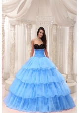 Pretty Sweetheart Beaded and Layers Ball Gown Quinceanera Dresses in Aqua Blue