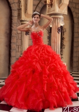 Hot Sale Red Sweetheart Ruffles Organza Quinceanera Dress