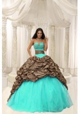Leopard and Organza Beading Decorate Sweetheart Neckline Quinceanera Dress