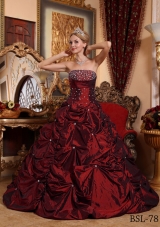 Princess Strapless Taffeta Beading Wine Red Quinceanera Gowns