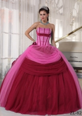 Puffy Strapless Beading Wine Red and Pink Dresses For a Quince