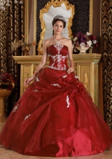 Wine Red Organza Appliques Quinceanera Gowns Dresses On Sale