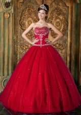 Wine Red Princess Sweetheart Beading and Appliques Quince Dresses