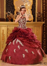 Wine Red Strapless Appliques Cheap Quinces Dresses On Sale