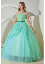 2014 Blue Princess Strapless Beading Quinceanera Dresses with Embroidery