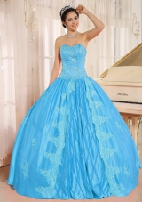 Aqua Blue Sweetheart Quinceanera Dress  Embroiery With Beading Decorate On Taffeta
