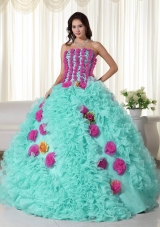 Baby Blue Ball Gown Strapless Quinceanera Dress with Organza Beading