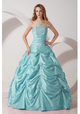 Baby Blue Princess Strapless Quinceanera Dresses with Taffeta Appliques