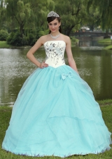 Embroidery Decorate Baby Blue Quinceanera Dress With Strapless Skirt