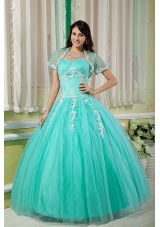 Turquoise Ball Gown Sweetheart Quinceanera Dress with Tulle Appliques